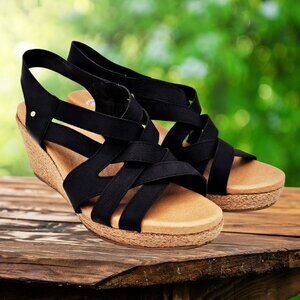 Dr. Scholl’s Black Wedge Sandals Women’s 8.5 Espadrille Slingback Comfort Shoes